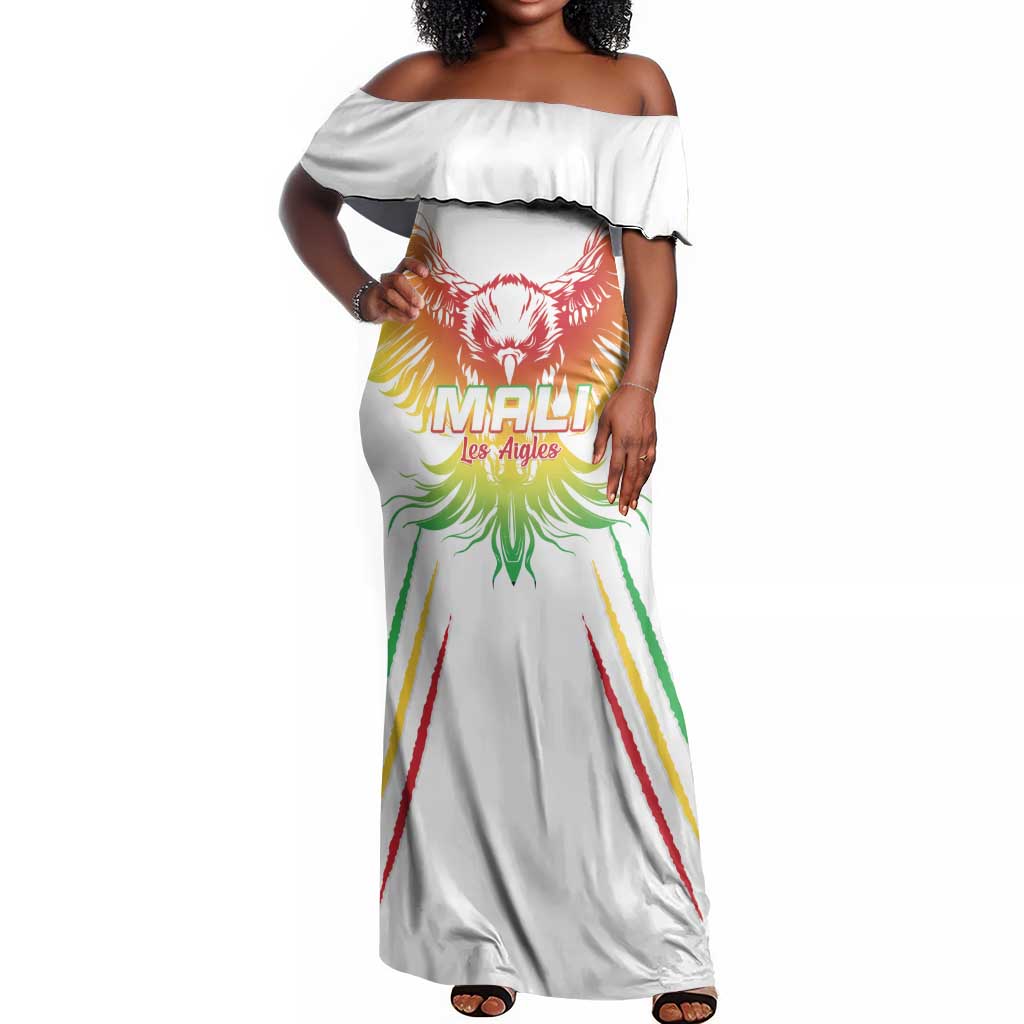 Mali Football Custom Off Shoulder Maxi Dress Go Eagles - White Color