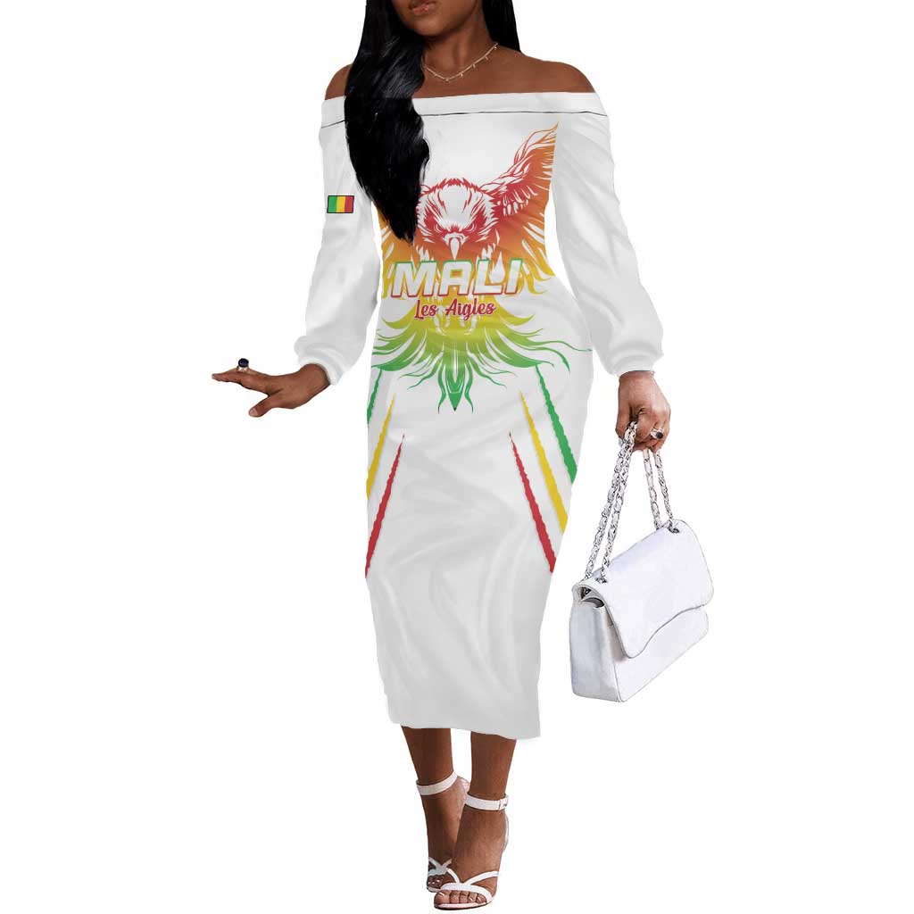 Mali Football Custom Off The Shoulder Long Sleeve Dress Go Eagles - White Color