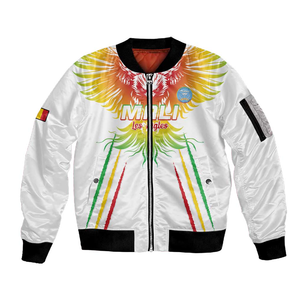 Mali Football Custom Sleeve Zip Bomber Jacket Go Eagles - White Color