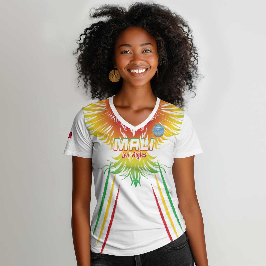 Mali Football Custom Women V-Neck T-Shirt Go Eagles - White Color