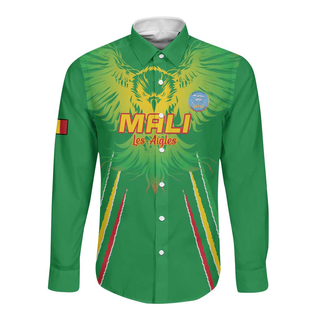 Mali Football Custom Long Sleeve Button Shirt Go Eagles - Green Color