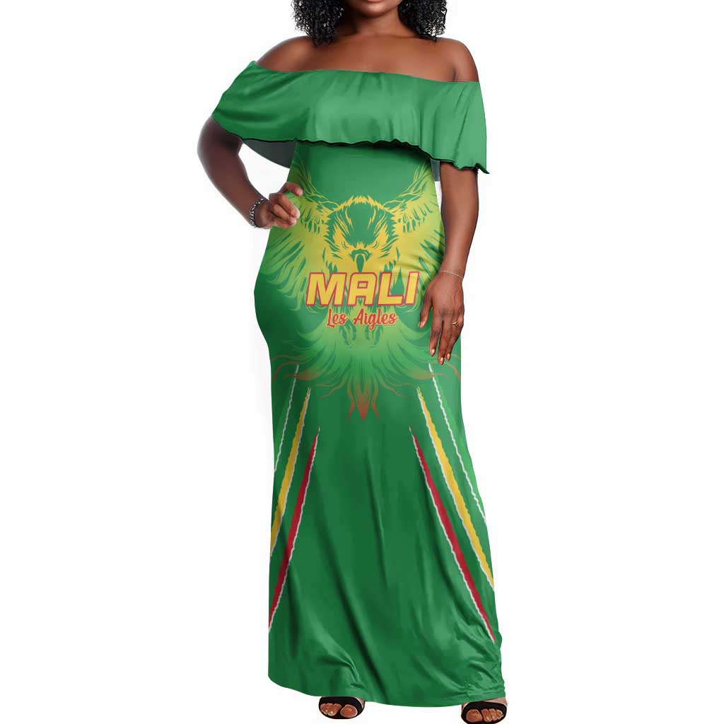 Mali Football Custom Off Shoulder Maxi Dress Go Eagles - Green Color