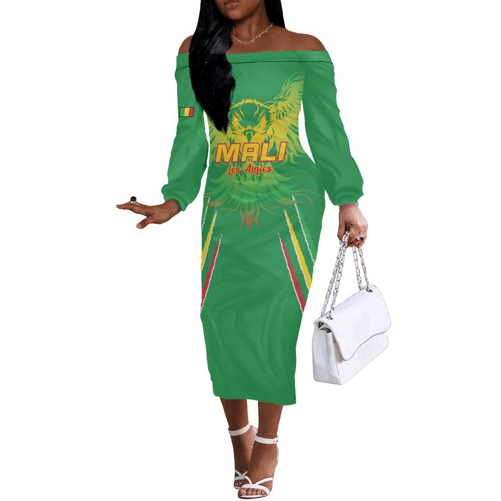 Mali Football Custom Off The Shoulder Long Sleeve Dress Go Eagles - Green Color