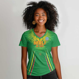 Mali Football Custom Women V-Neck T-Shirt Go Eagles - Green Color