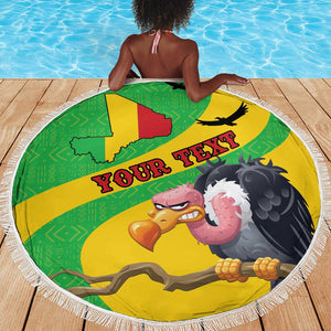 Personalized Afro Mali Vulture Beach Blanket Flag Map - Bogolan Pattern