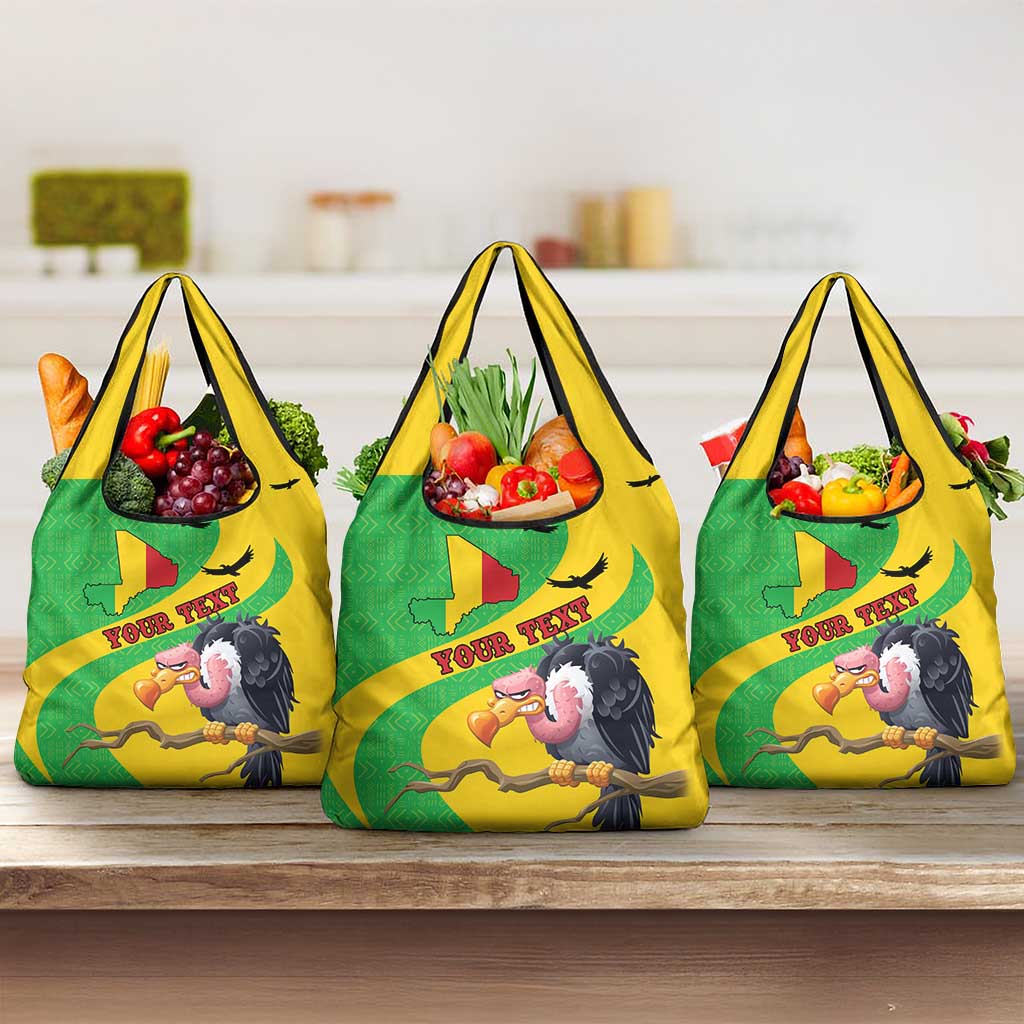 Personalized Afro Mali Vulture Grocery Bag Flag Map - Bogolan Pattern