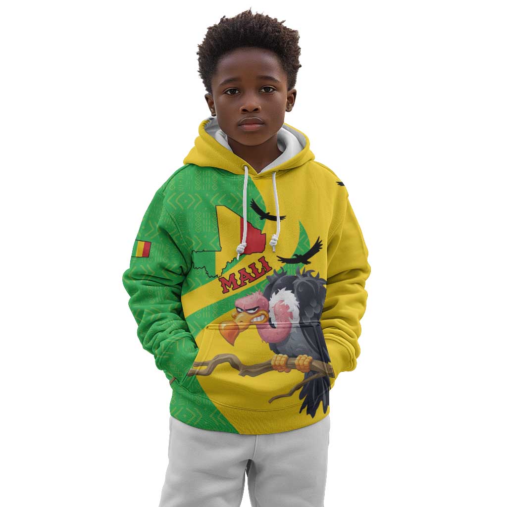 Personalized Afro Mali Vulture Kid Hoodie Flag Map - Bogolan Pattern