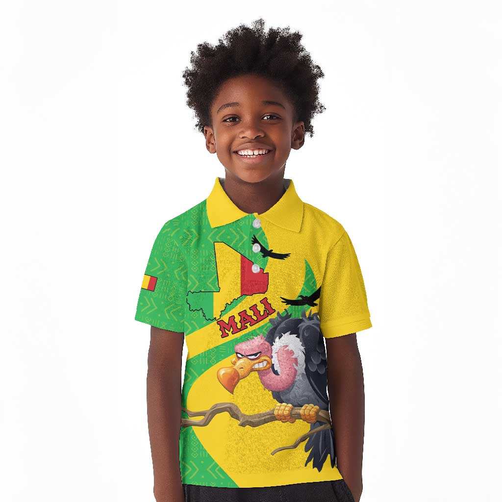 Personalized Afro Mali Vulture Kid Polo Shirt Flag Map - Bogolan Pattern