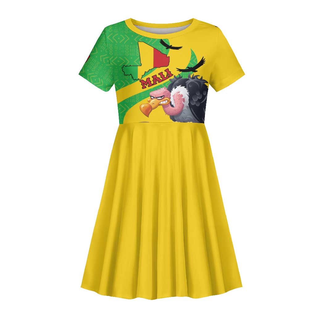 Personalized Afro Mali Vulture Kid Short Sleeve Dress Flag Map - Bogolan Pattern