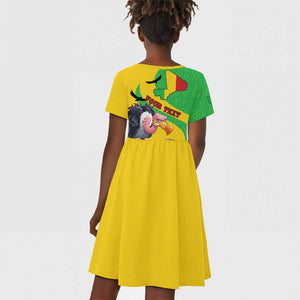 Personalized Afro Mali Vulture Kid Short Sleeve Dress Flag Map - Bogolan Pattern