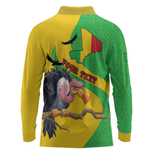 Personalized Afro Mali Vulture Long Sleeve Polo Shirt Flag Map - Bogolan Pattern