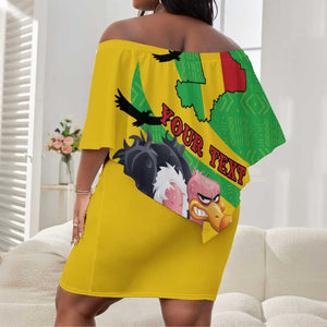 Personalized Afro Mali Vulture Off Shoulder Short Dress Flag Map - Bogolan Pattern