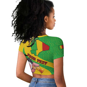 Personalized Afro Mali Vulture Raglan Cropped T shirt Flag Map - Bogolan Pattern