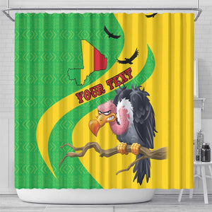 Personalized Afro Mali Vulture Shower Curtain Flag Map - Bogolan Pattern