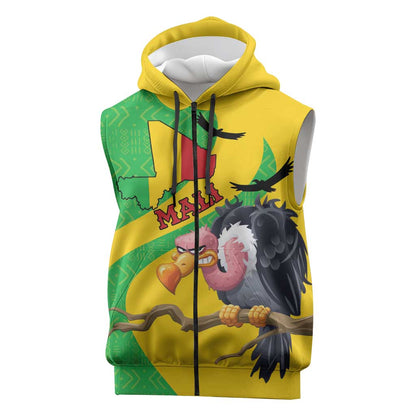 Personalized Afro Mali Vulture Sleeveless Zip Hoodie Flag Map - Bogolan Pattern - African Pride