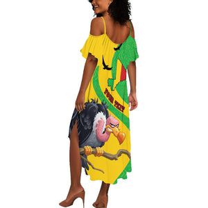 Personalized Afro Mali Vulture Summer Maxi Dress Flag Map - Bogolan Pattern