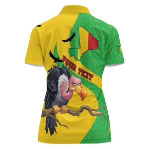 Personalized Afro Mali Vulture Women Polo Shirt Flag Map - Bogolan Pattern