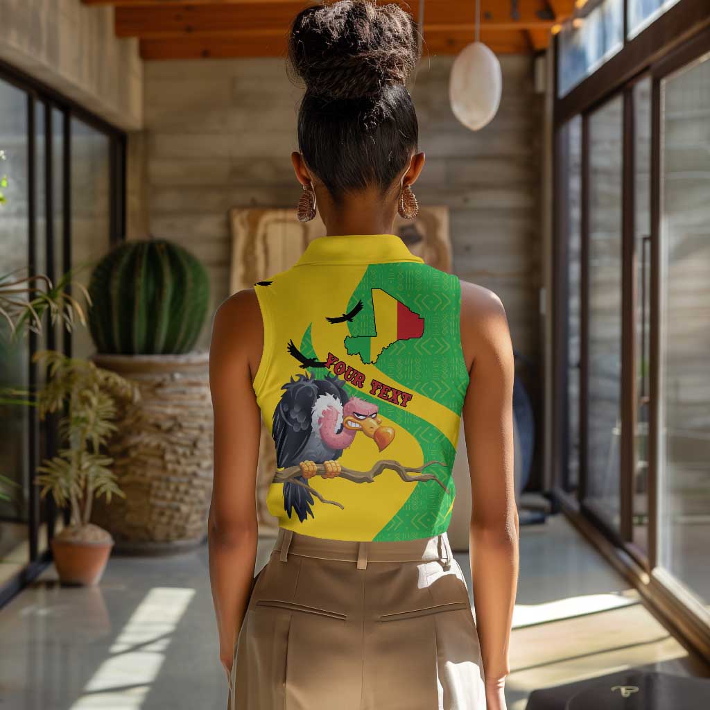 Personalized Afro Mali Vulture Women Sleeveless Polo Shirt Flag Map - Bogolan Pattern