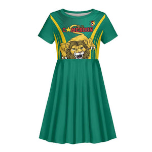 Custom Afro Cameroun Football Kid Short Sleeve Dress Go Les Lions Indomptables