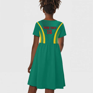 Custom Afro Cameroun Football Kid Short Sleeve Dress Go Les Lions Indomptables