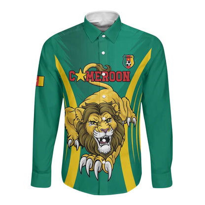 Custom Afro Cameroun Football Long Sleeve Button Shirt Go Les Lions Indomptables
