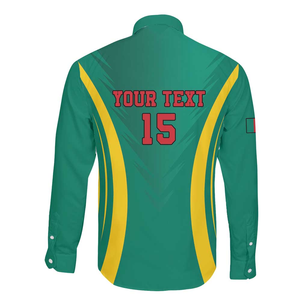 Custom Afro Cameroun Football Long Sleeve Button Shirt Go Les Lions Indomptables