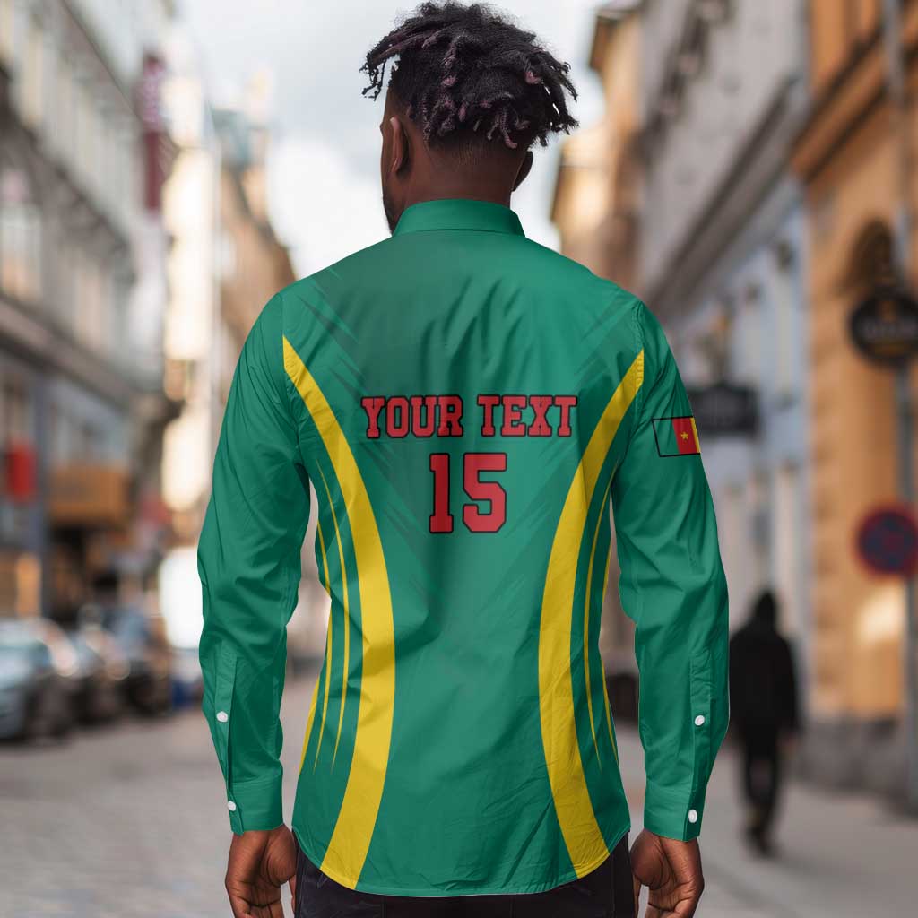 Custom Afro Cameroun Football Long Sleeve Button Shirt Go Les Lions Indomptables