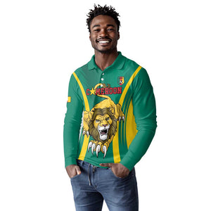 Custom Afro Cameroun Football Long Sleeve Polo Shirt Go Les Lions Indomptables