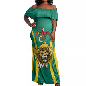 Custom Afro Cameroun Football Off Shoulder Maxi Dress Go Les Lions Indomptables