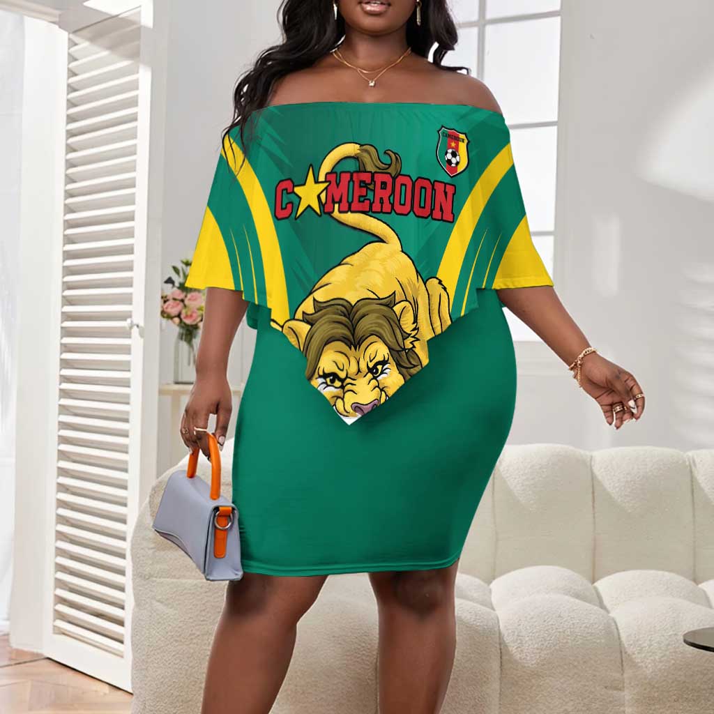 Custom Afro Cameroun Football Off Shoulder Short Dress Go Les Lions Indomptables