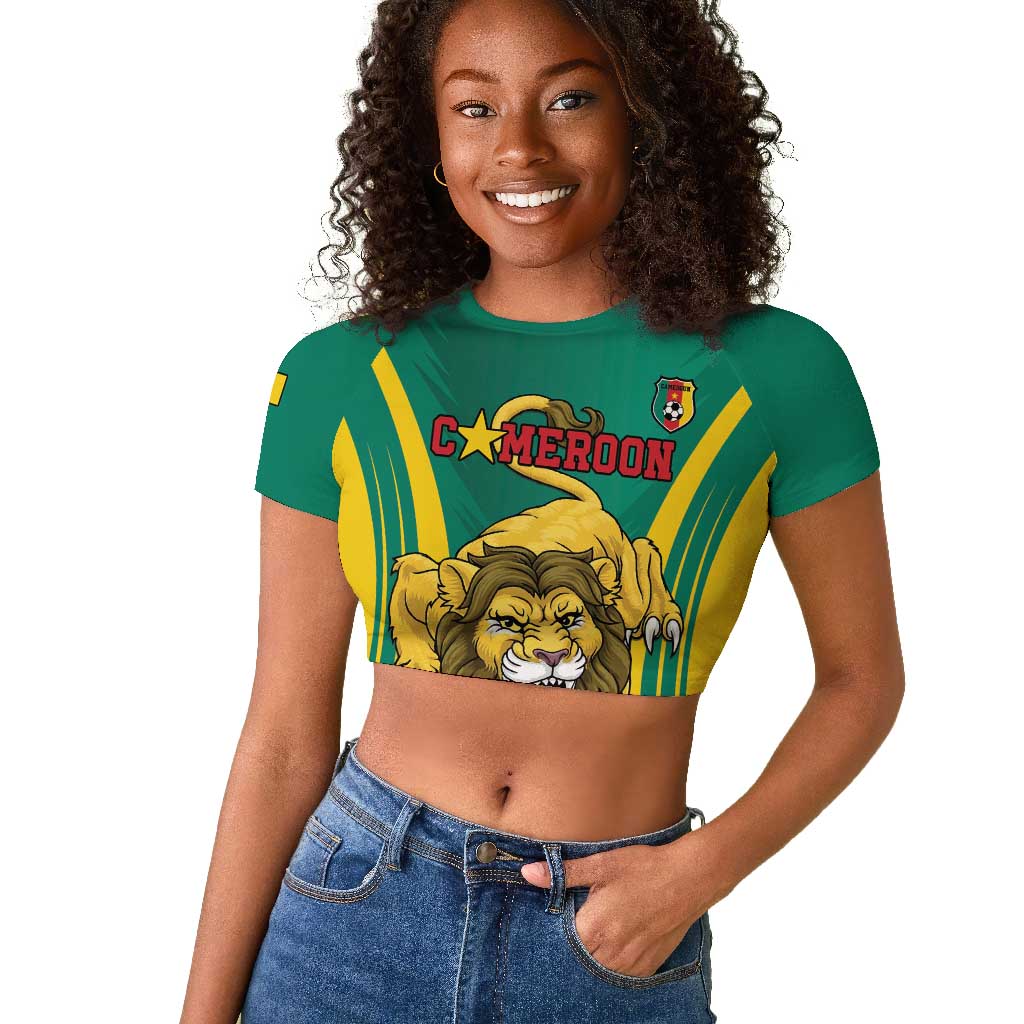 Custom Afro Cameroun Football Raglan Cropped T shirt Go Les Lions Indomptables