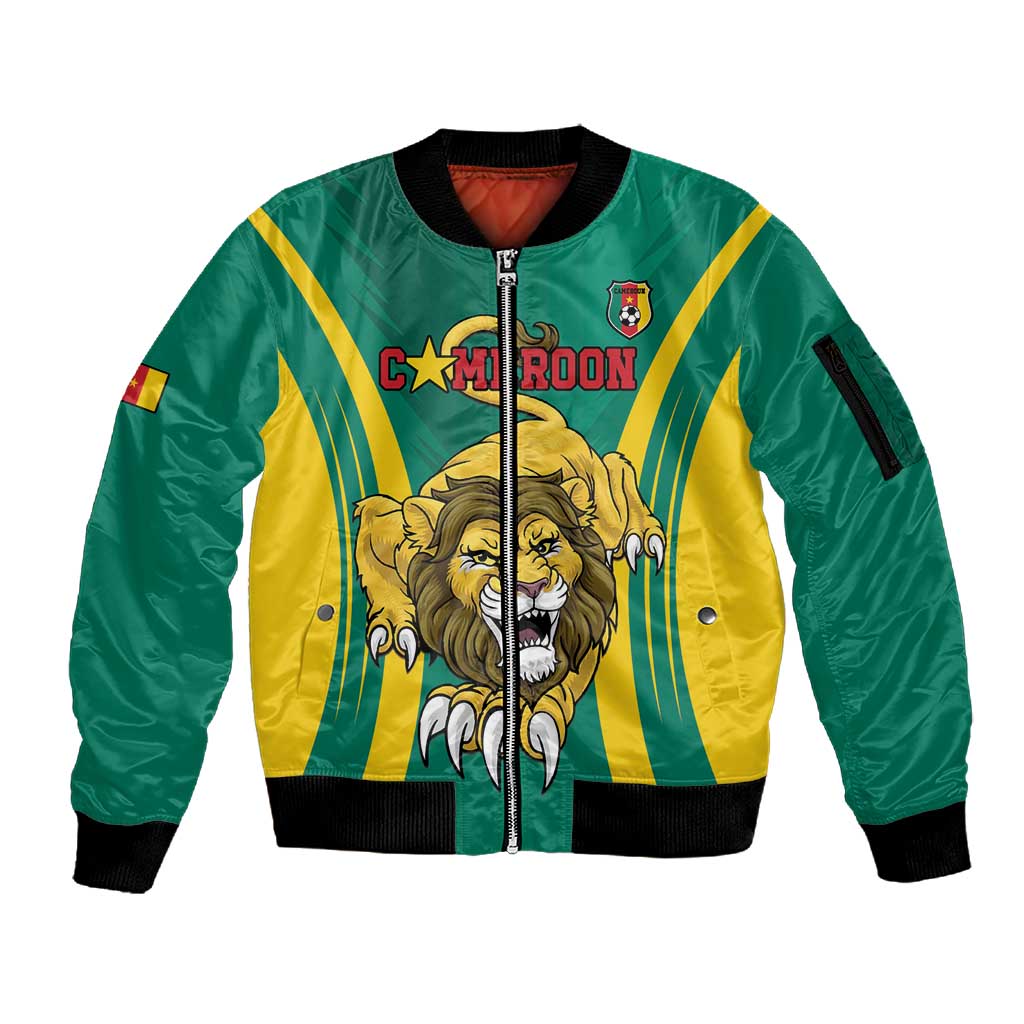 Custom Afro Cameroun Football Sleeve Zip Bomber Jacket Go Les Lions Indomptables