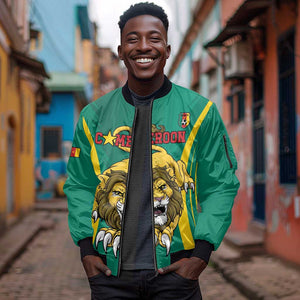 Custom Afro Cameroun Football Sleeve Zip Bomber Jacket Go Les Lions Indomptables