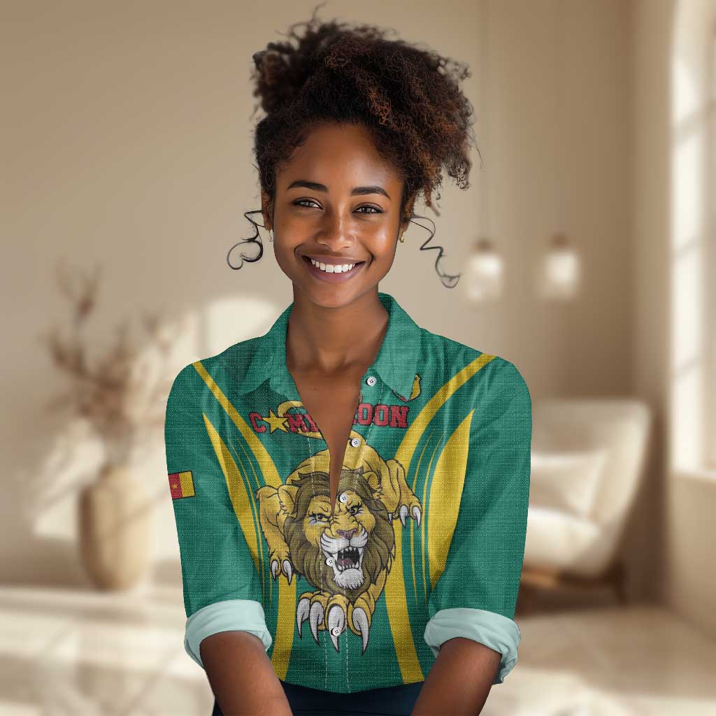 Custom Afro Cameroun Football Women Casual Shirt Go Les Lions Indomptables