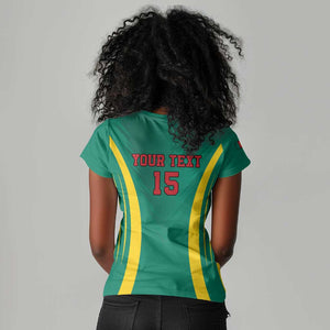 Custom Afro Cameroun Football Women V-Neck T-Shirt Go Les Lions Indomptables