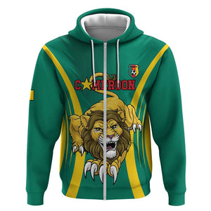 Custom Afro Cameroun Football Zip Hoodie Go Les Lions Indomptables