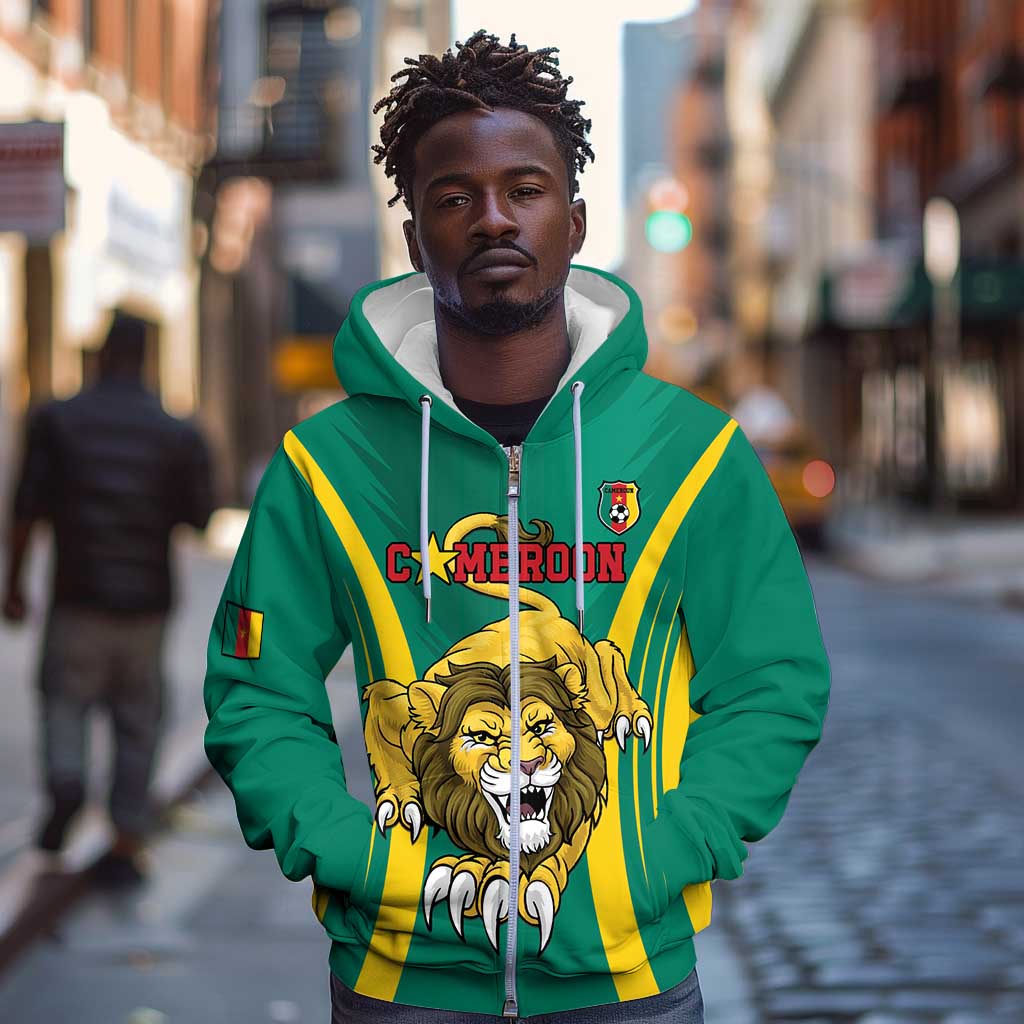 Custom Afro Cameroun Football Zip Hoodie Go Les Lions Indomptables