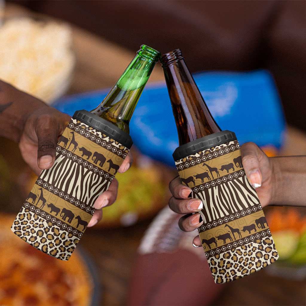 Leopards and Zebra Skins 4 in 1 Can Cooler Tumbler Mix African Pattern