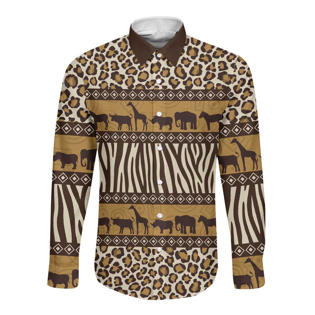 Leopards and Zebra Skins Long Sleeve Button Shirt Mix African Pattern