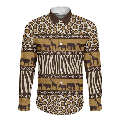 Leopards and Zebra Skins Long Sleeve Button Shirt Mix African Pattern