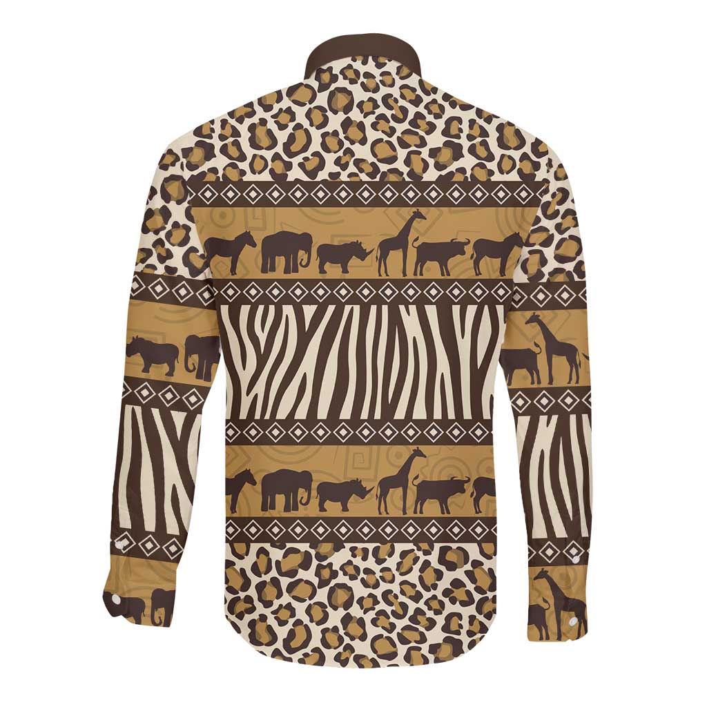 Leopards and Zebra Skins Long Sleeve Button Shirt Mix African Pattern