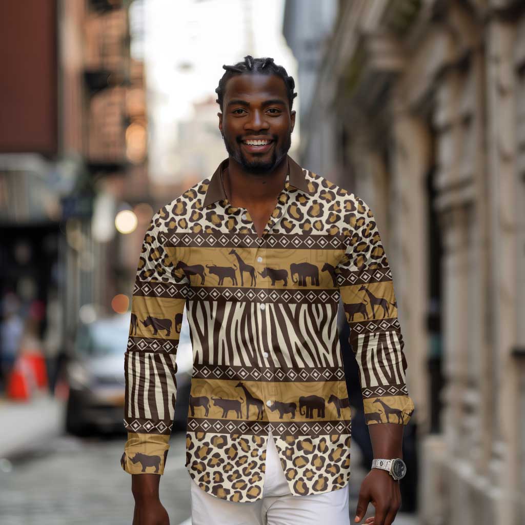 Leopards and Zebra Skins Long Sleeve Button Shirt Mix African Pattern