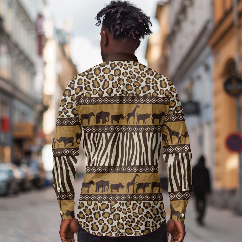 Leopards and Zebra Skins Long Sleeve Button Shirt Mix African Pattern