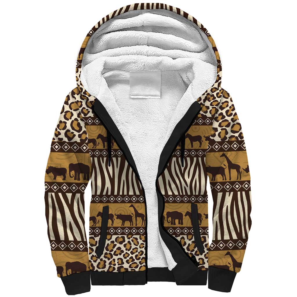 Leopards and Zebra Skins Sherpa Hoodie Mix African Pattern