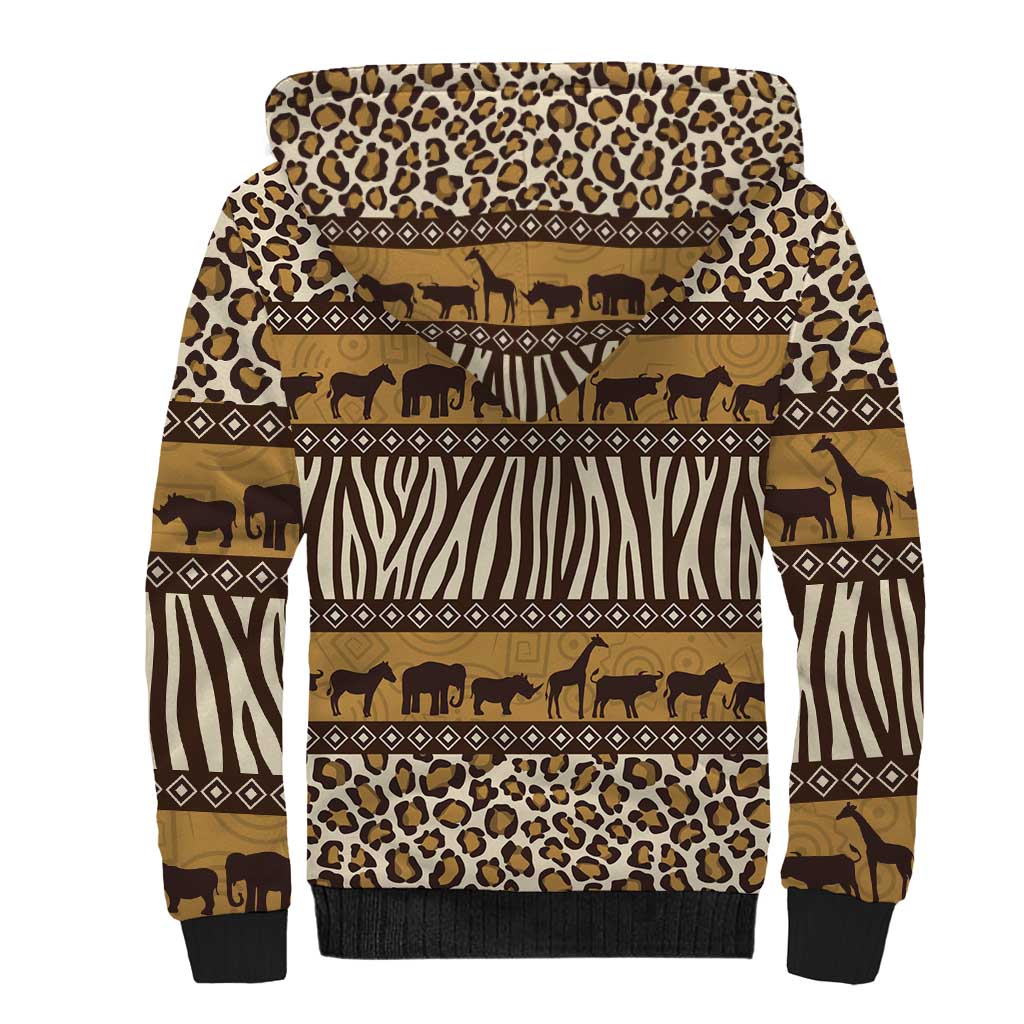 Leopards and Zebra Skins Sherpa Hoodie Mix African Pattern