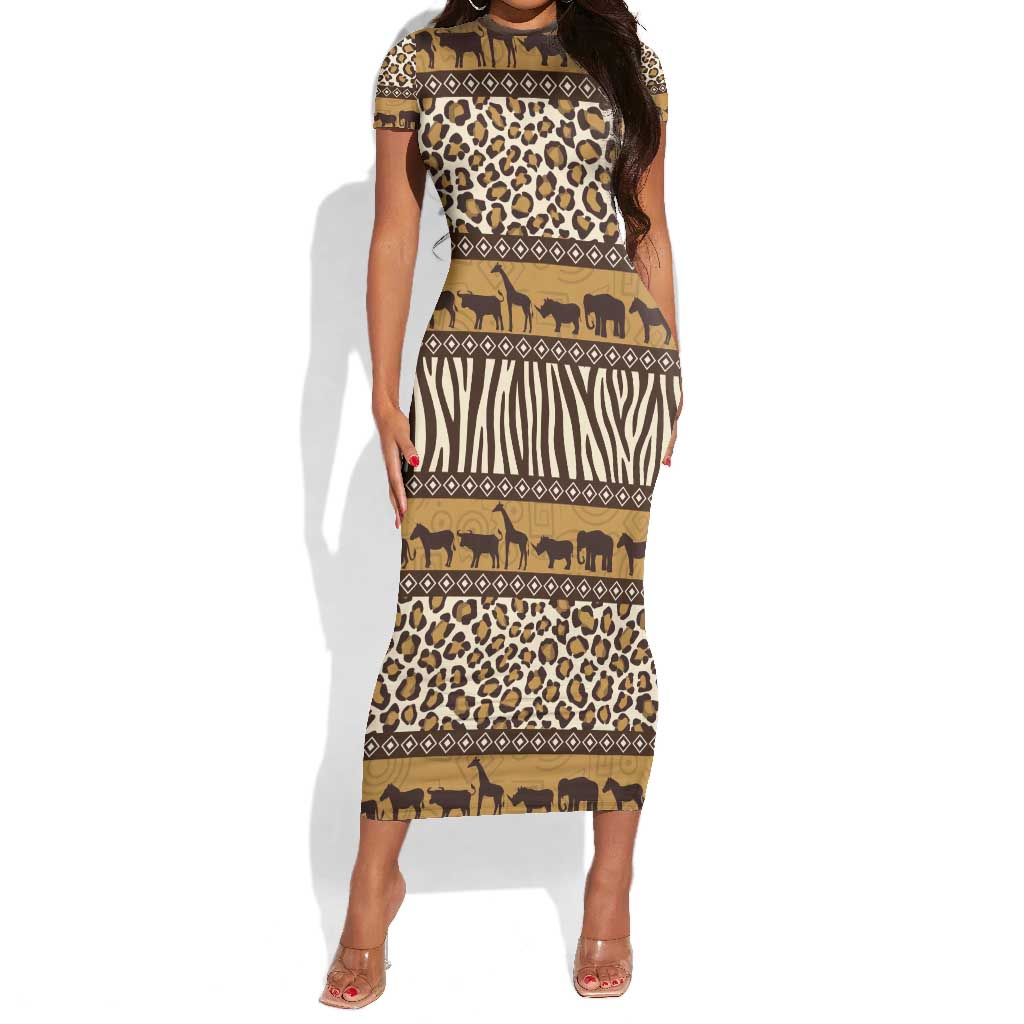 Leopards and Zebra Skins Short Sleeve Bodycon Dress Mix African Pattern LT15
