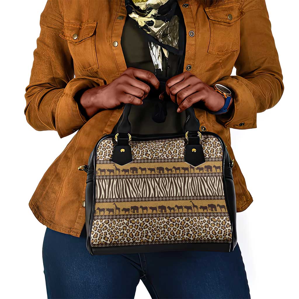 Leopards and Zebra Skins Shoulder Handbag Mix African Pattern