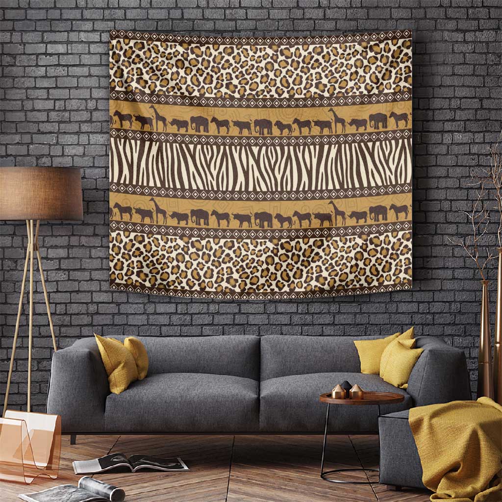 Leopards and Zebra Skins Tapestry Mix African Pattern