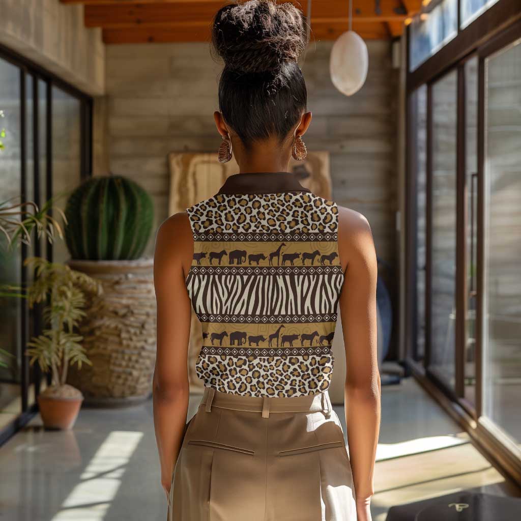 Leopards and Zebra Skins Women Sleeveless Polo Shirt Mix African Pattern