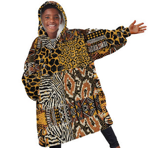 Wild Animal Skins Kid Wearable Blanket Hoodie African Tribal Pattern